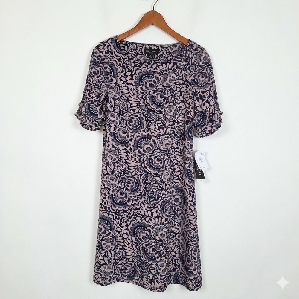 NWT Perceptions New York Navy & Pink Floral Shift Dress Size S